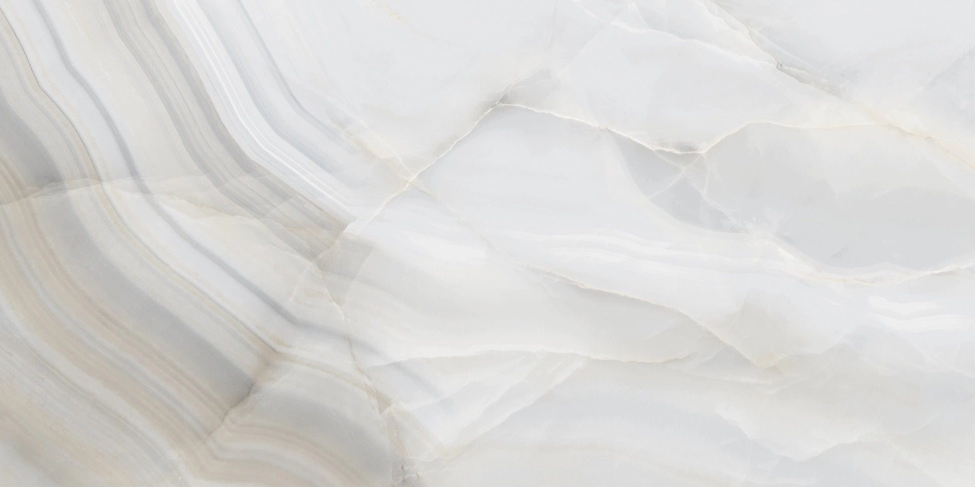 Rodas Perla polished porcelain tile with a grey onyx design, for floors and walls. Made in Spain, in a 24x48" size.