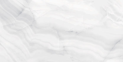 Rodas White polished porcelain tile with an onyx design, for floors and walls. Made in Spain, in a 24x48" size.
