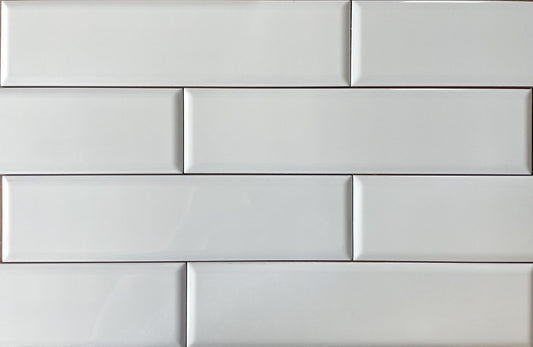 Romo Blanco white glossy ceramic subway tile with a rounded beveled edge, for walls. Made in Spain, in a 3x12" size.