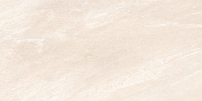 Safari Crema matte porcelain tile with a beige stone design, for floors and walls. Made in Spain, in a 12x24" size.