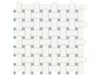 Soho basketweave porcelain mosaic in a pure white colour with light blue dots.