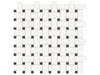 Soho basketweave porcelain mosaic in a pure white colour with black dots.