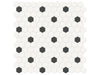 Soho small hexagon porcelain mosaic in a pure white colour with periodic black hexagon inserts.