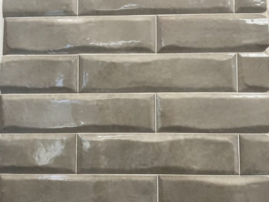 Sokar Terra glossy ceramic subway tile with a brown solid colour, for walls. Made in Spain, in a 3x12" size.