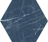Marquina Blue hexagon matte porcelain tile for floors and walls. Made in Spain, in a 8" hexagon size.
