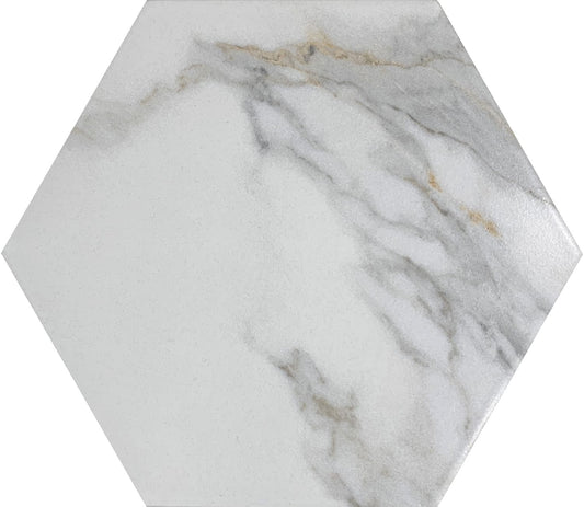 Paonazzo Gold hexagon matte porcelain tile for floors and walls. Made in Spain, in a 8" hexagon size.