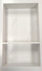 Statuario prebuilt quartz shower niche made of engineered stone that offers shower storage, with a shelf.