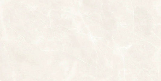 Sunset White porcelain tile with a cream marble design, for floors and walls. Made in Spain, in a 24x48" size.