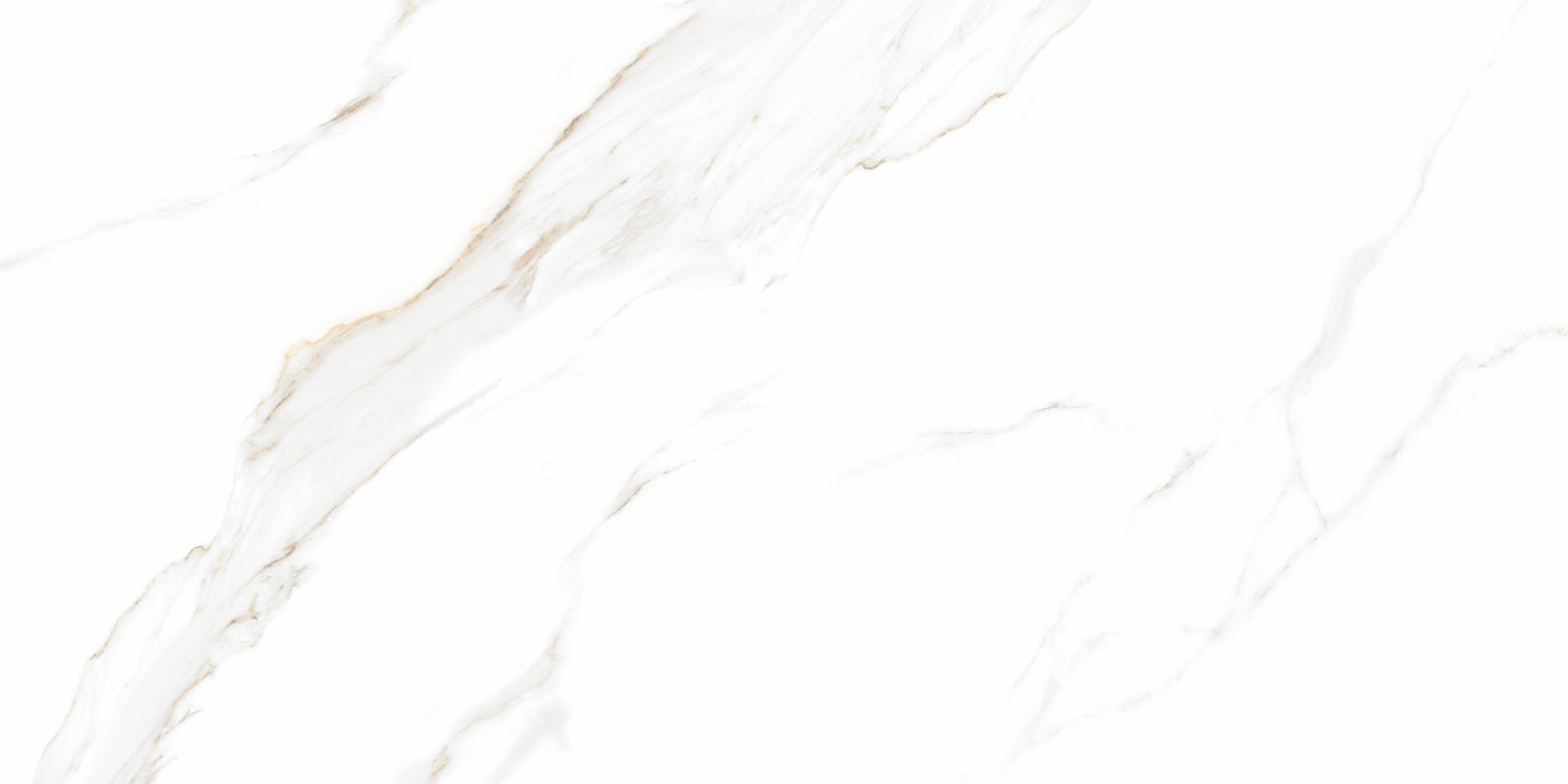 Swan White polished porcelain tile with a white and gold marble design, for floors and walls. In a 24x48" size.
