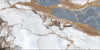Sytti Stone polished porcelain tile with a white, blue, and brown marble style for floors and walls. In a 24x48" size.