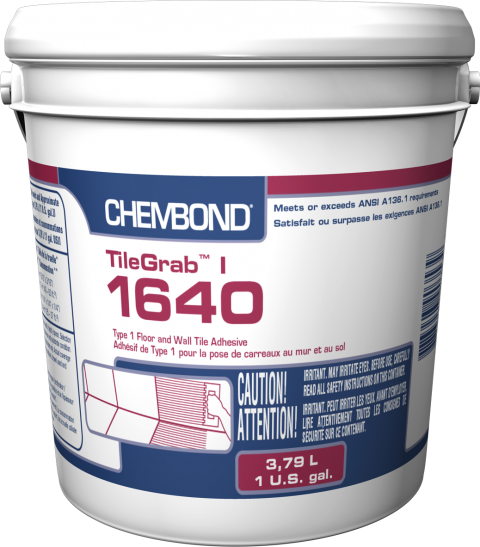 Chembond TileGrab 1 1640 type 1 wall tile glue/adhesive for small format tiles, in a 3.79 L bucket.