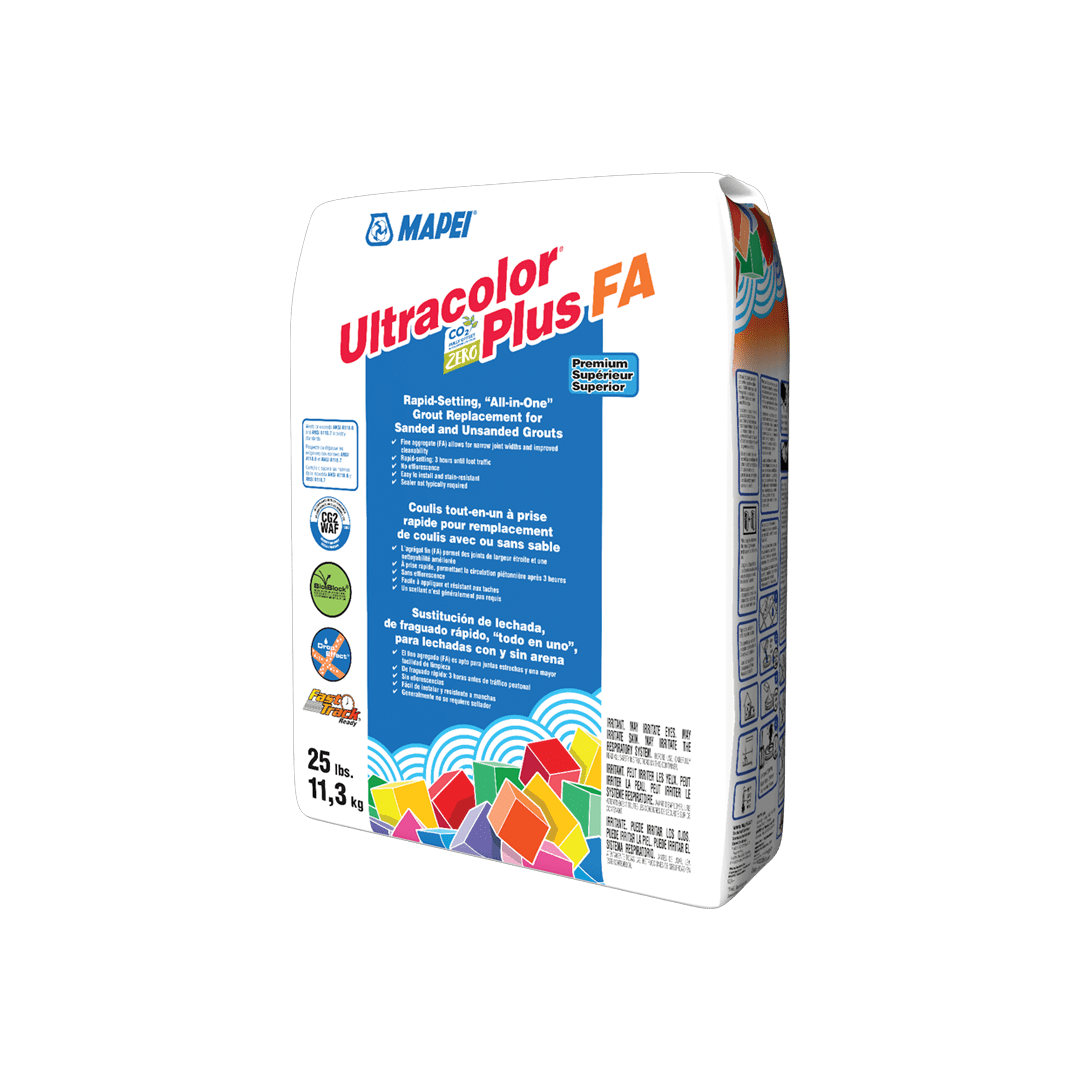Mapei Ultracolor Plus FA grout for tiles, in a 25 lb bag.