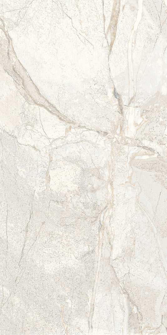 Utah Glacier matte porcelain tile with a white stone design, for floors and walls. Made in Italy, in a 12x24" size.