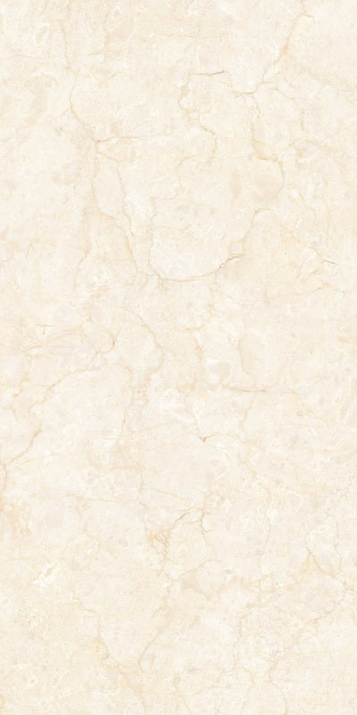 Valencia Beige polished porcelain tile with a light beige marble design, for floors and walls. In a 32x64" size.