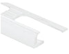 White coloured vinyl plastic tile moulding/trim with a 3/8" or 1/4" thickness.