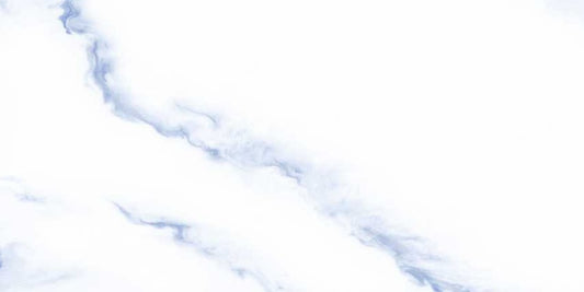 Vinyola Blue polished porcelain tile with a white and blue marble design, for floors and walls. In a 24x48" size.