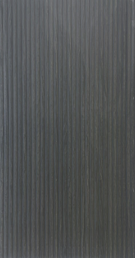 Woodlay Black matte porcelain tile with a fluted wood design, for feature walls. Made in Spain, in a 24x48" size.