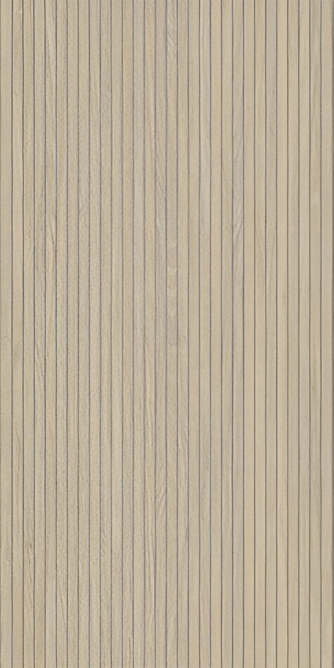 Woodlay Oak matte porcelain tile with a fluted wood design, for feature walls. Made in Spain, in a 24x48" size.