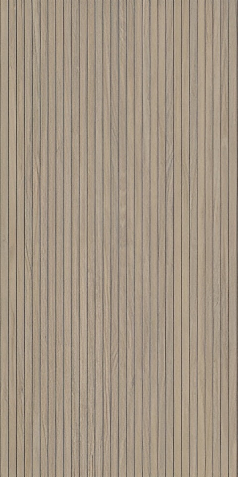 Woodlay Redwood matte porcelain tile with a fluted wood design, for feature walls. Made in Spain, in a 24x48" size.