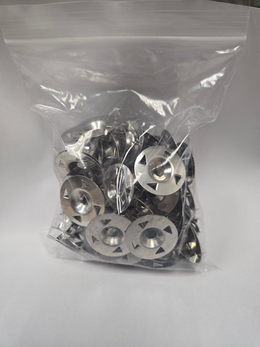 Bag of 100 washers for extruded polystyrene (XPS) foam tile backer boards.