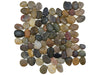 Zen Bora Wilderness natural stone pebble mosaic with black, grey, beige, and white colours. In a natural rounded finish.