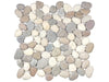 Zen Harmony Warm natural stone pebble mosaic with white, beige, and grey colours. In a natural rounded finish.
