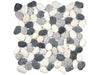 Zen Tranquil Cool natural stone pebble mosaic with white, black, and grey colours. In a natural rounded finish.